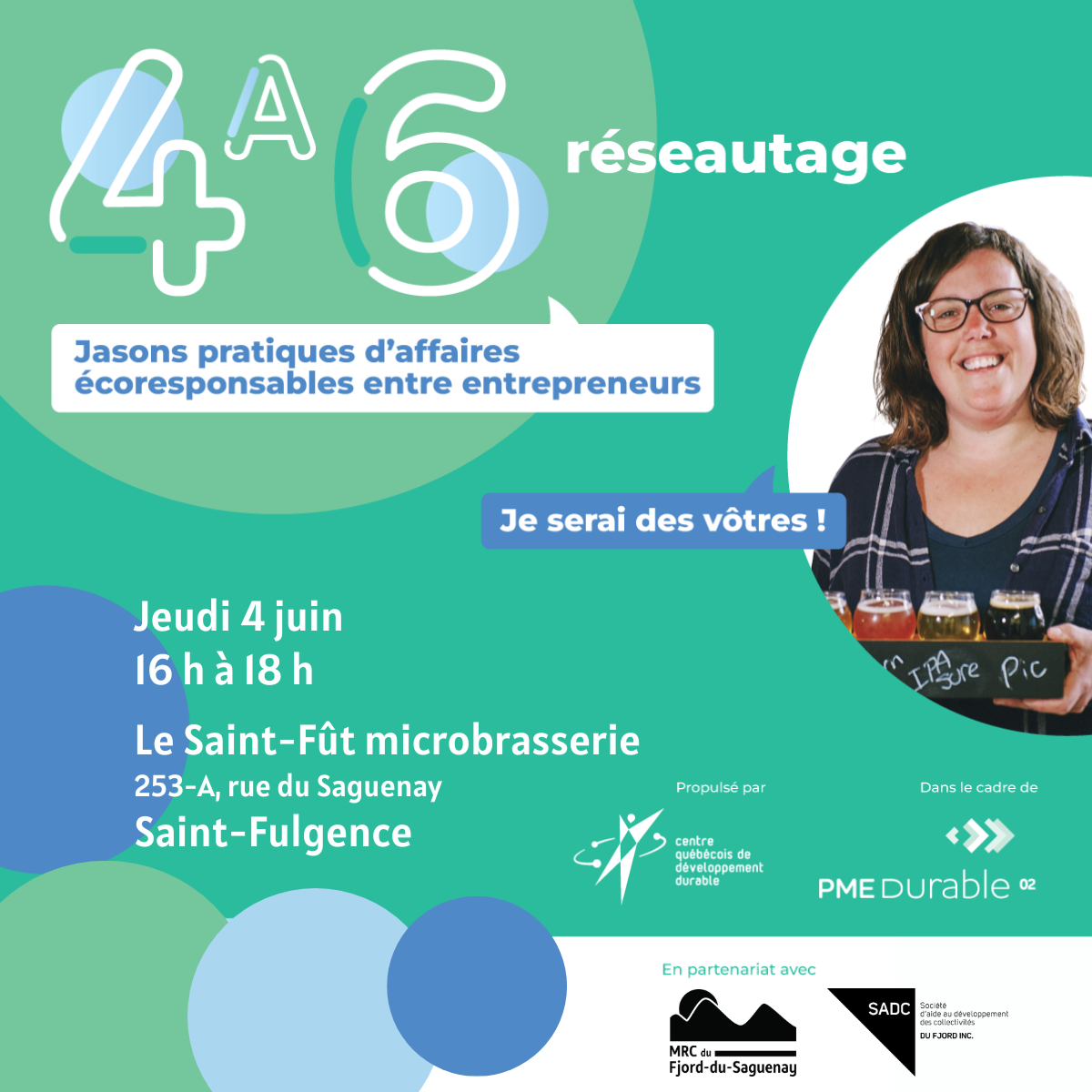 4 à 6 réseautage – Jasons pratiques d&rsquo;affaires écoresponsables entre entrepreneurs – 4 juin à Saint-Fulgence
